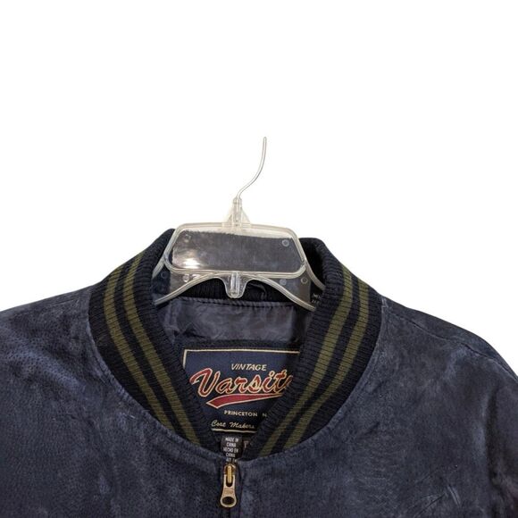 Vintage Varsity Navy Green Suede Leather Jacket Men’s Size XX L Princeton N.J. - Picture 2 of 8
